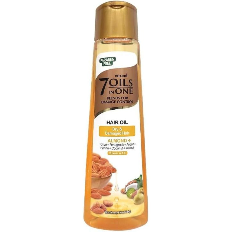 Emami 7 in 1 Almond Hair Oil 100ml – Nourishing Hair Care Oil for Strong, Smooth, Shiny & Healthy Hair Daily Use