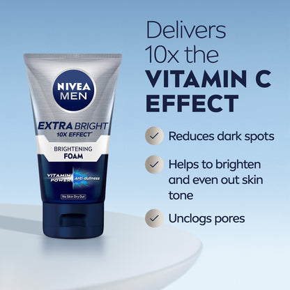 Nivea Men Extra Bright 10X Effect Brightening Foam Face Wash 100g