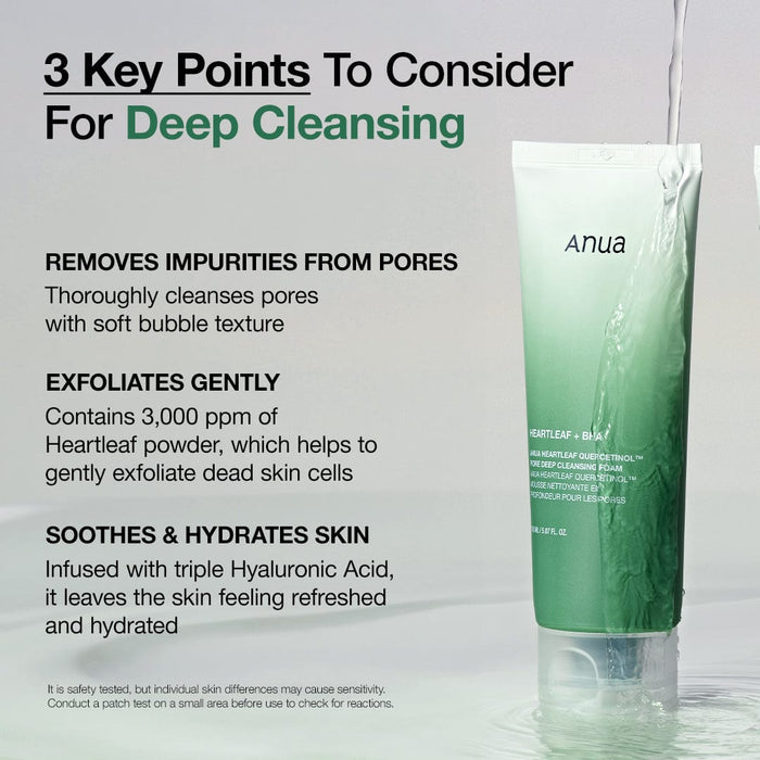 Anua Heartleaf + BHA Quercetinol Pore Deep Cleansing Foam 150 ml Deep Pore Cleansing & Gentle Exfoliation (K Beauty)