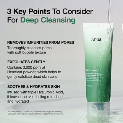 Anua Heartleaf + BHA Quercetinol Pore Deep Cleansing Foam 150 ml Deep Pore Cleansing & Gentle Exfoliation (K Beauty)