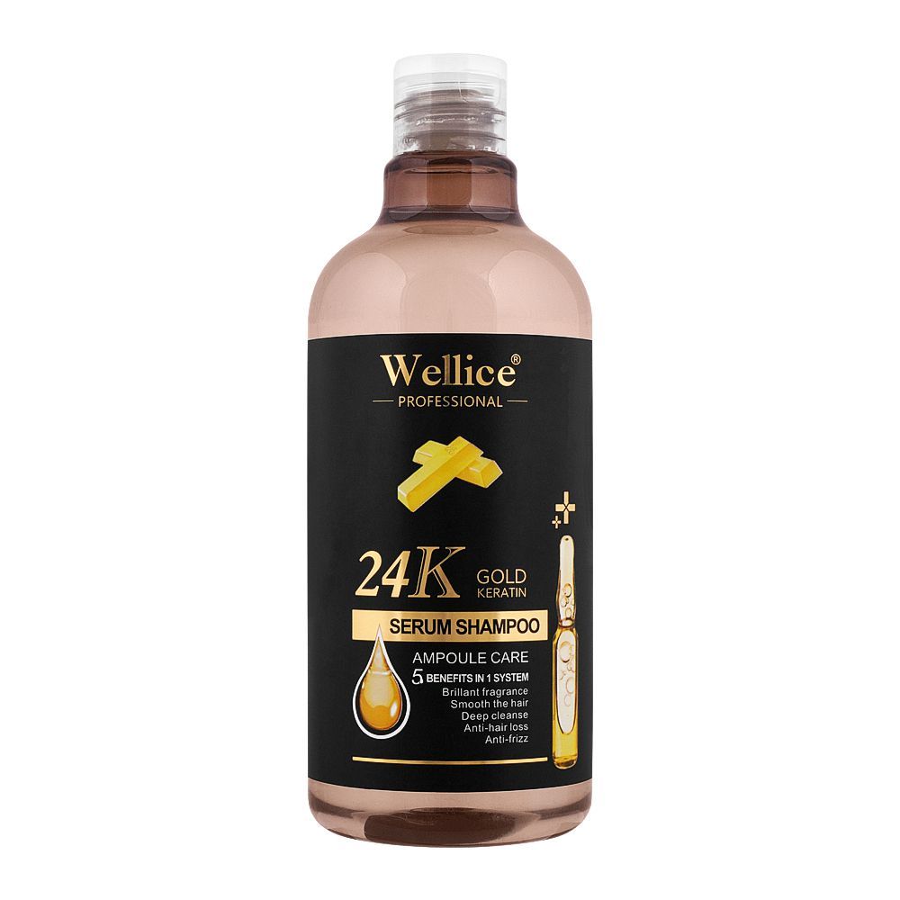 Wellice 24K Gold Keratin Serum Shampoo Ampoule Care 500ml – Deep Repair & Strengthening Hair Care for Smooth, Shiny & Healthy