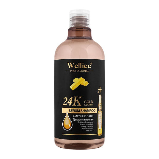Wellice 24K Gold Keratin Serum Shampoo Ampoule Care 500ml - Deep Repair & Strengthening Hair Care for Smooth, Shiny & Healthy