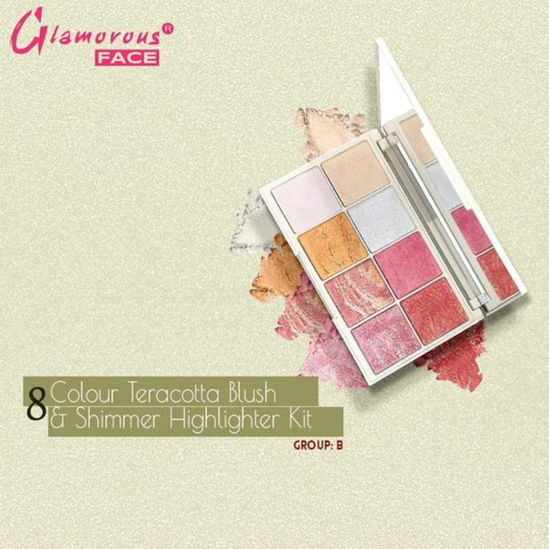 Glamorous Face 8 Colour Teracotta Blush & Shimmer Highlighter Kit (Group B)