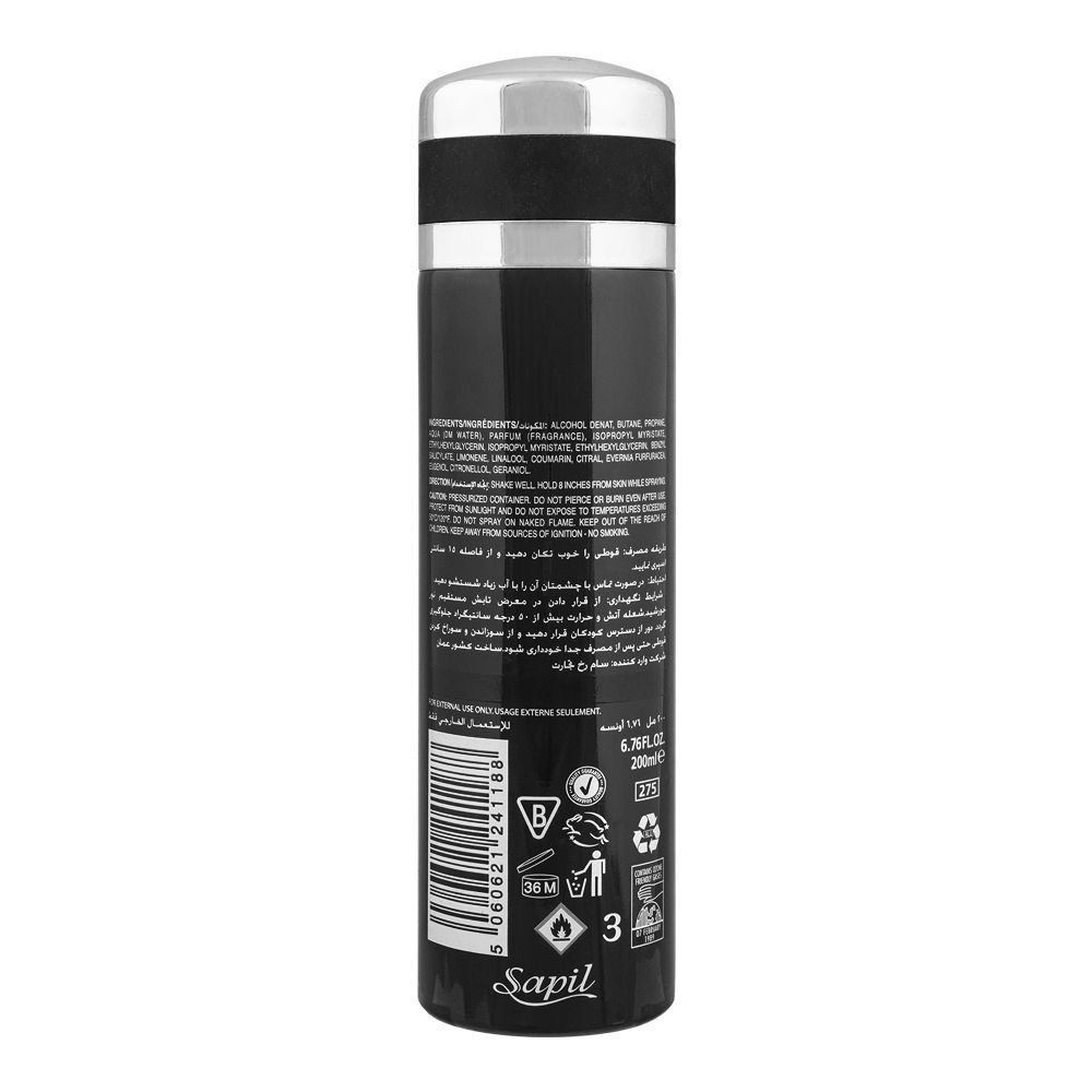 Sapil Nice Feelings Black Body Spray for Men 200ml - Long Lasting Masculine Fragrance Deodorant Spray with All Day Odor Prote