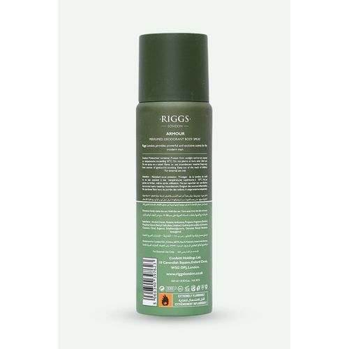 Riggs London Armour Perfumed Deodorant Body Spray 250ml Long-Lasting Bold & Masculine Fragrance