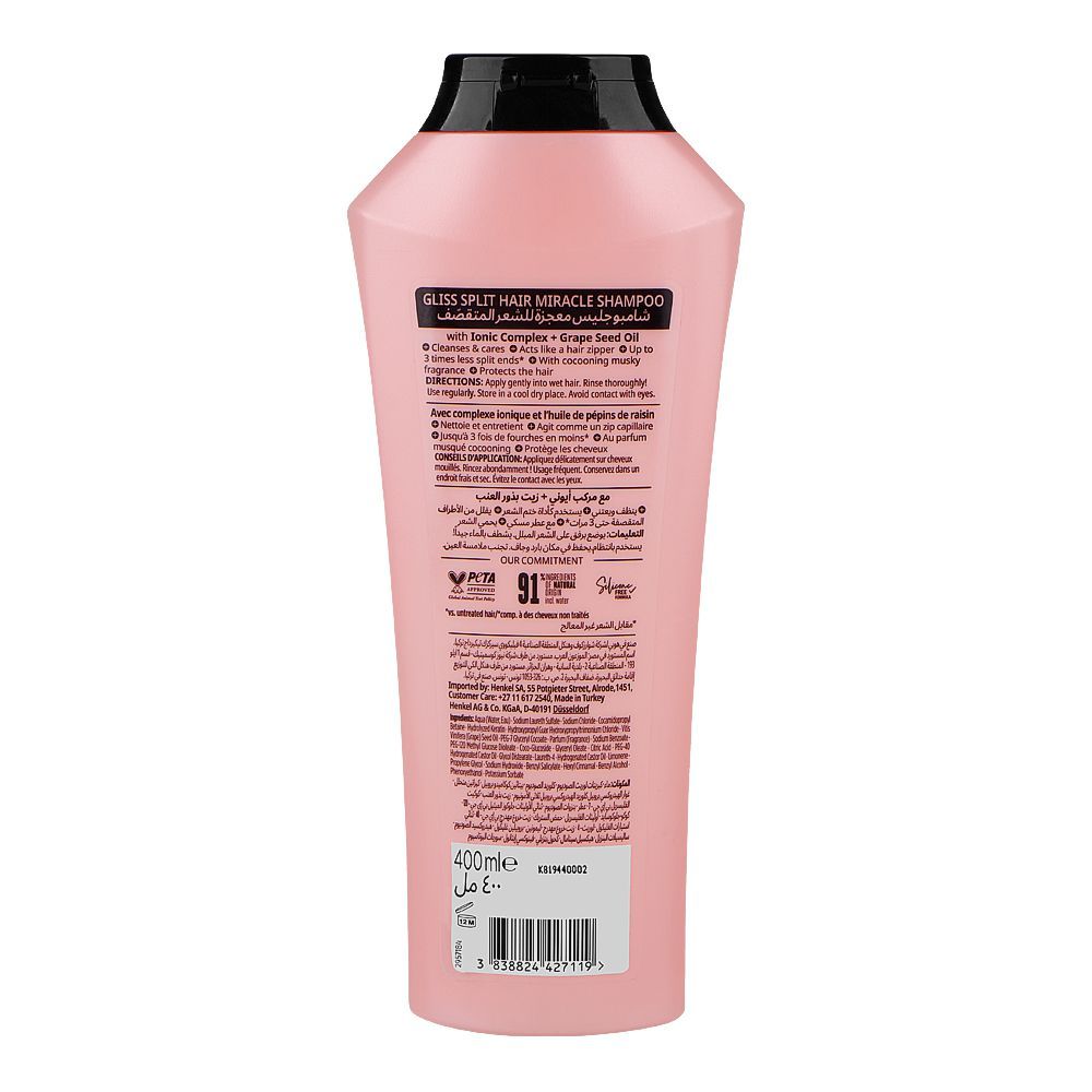 Schwarzkopf Gliss Split Hair Miracle Sealing Shampoo 400ml– Medium Care for Repairing Split Ends & Smooth Hair