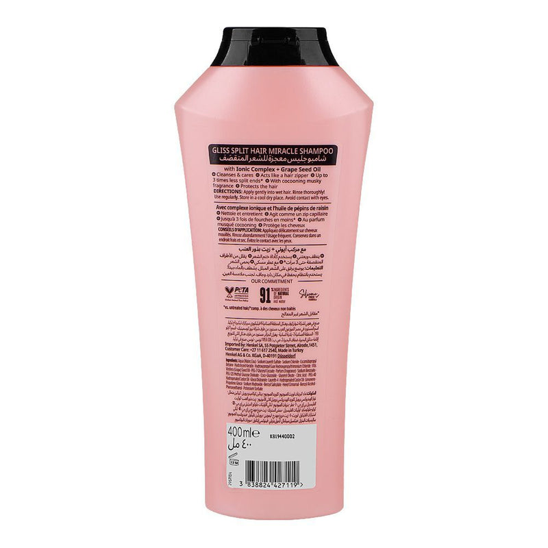 Schwarzkopf Gliss Split Hair Miracle Sealing Shampoo 400ml - Medium Care for Repairing Split Ends & Smooth Hair