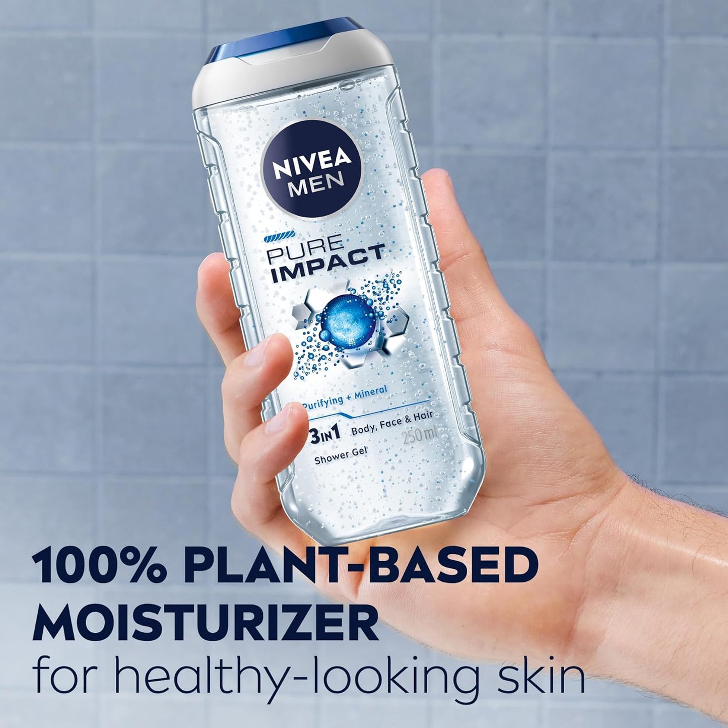 Nivea Men Pure Impact 3 in 1 Body, Face & Hair Shower Gel 250ml - All-in-One Deep Cleansing Wash for Men