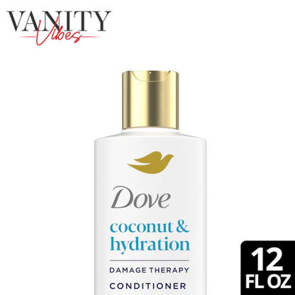 Dove Damage Therapy Coconut & Hydration Conditioner 355ml - Moisturizing Conditioner for Dry, Rough & Dehydrated Hair (USA)