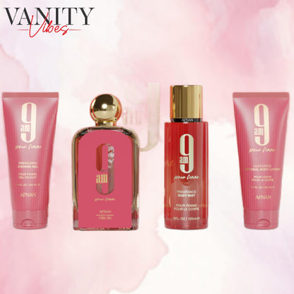 GIFT SET 9 AM POUR FEMME by Afnan BODY MIST 150ml+BODY LOTION 100ml+GEL DOUCHE 100ml for Women