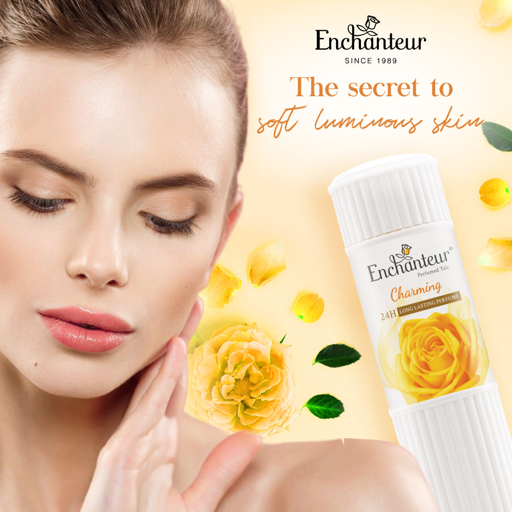 Enchanteur Charming Perfumed Talc Powder 125g - Long Lasting Floral Fragrance Body Powder for Soft Fresh Skin & Odor Protecti
