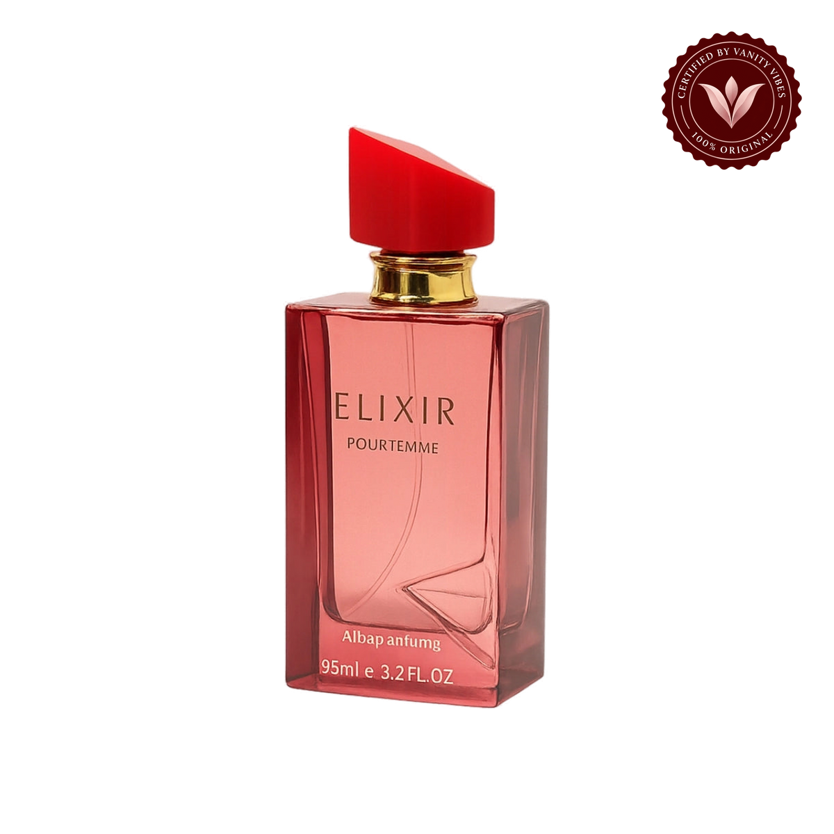Alba Elixir Pour Femme; single front-facing product, transparent background, Vanity Vibes badge