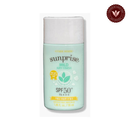 ETUDE Sunprise Mild Airy Finish SPF50+ PA++++ 55 ml on white background with Vanity Vibes badge