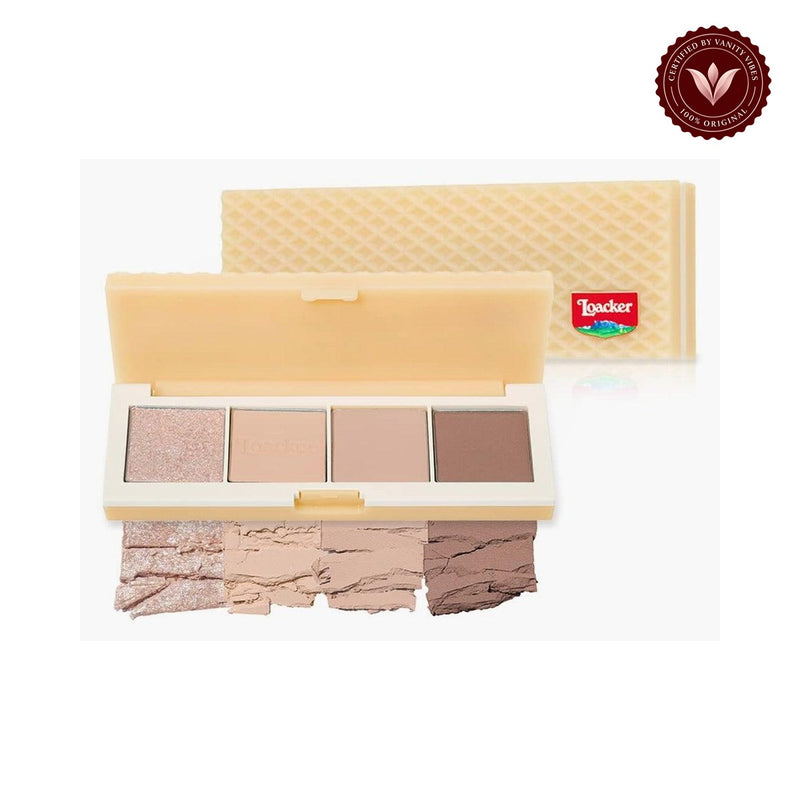 ETUDE x Loacker Classic Vanilla Play Color Eyes Mini Palette 01 Vanilla on white background with Vanity Vibes badge