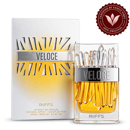Riiffs Veloce bottle and box with Vanity Vibes seal