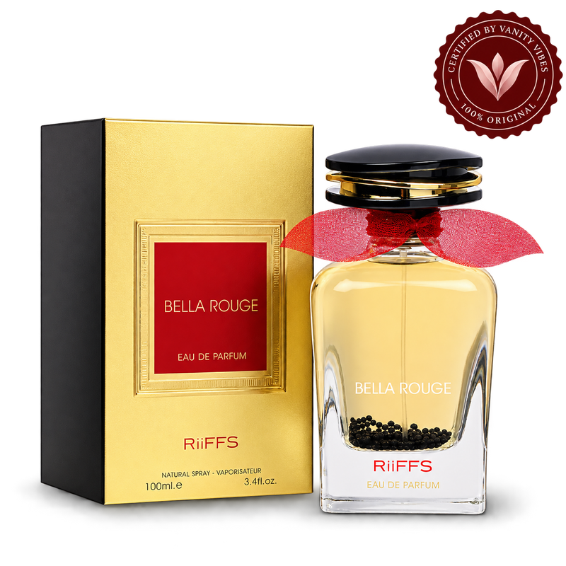 Riiffs Bella Rouge bottle and box with Vanity Vibes seal