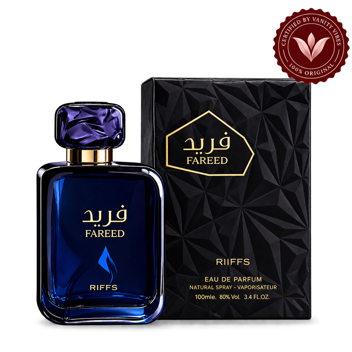 Riiffs Fareed bottle and box with Vanity Vibes seal