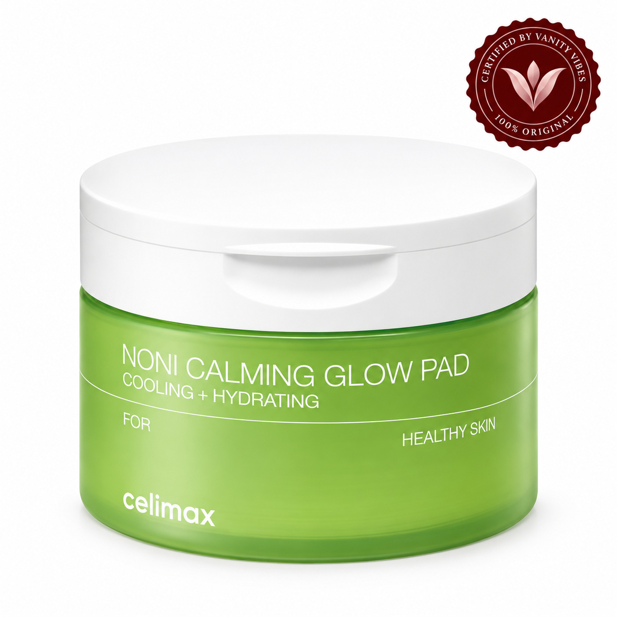 Celimax The Real Noni Calming Glow Pad 50 Pads — front product image with Vanity Vibes seal