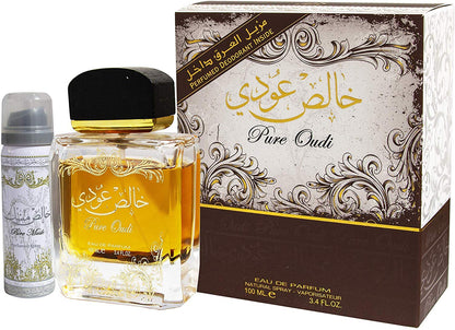 Lattafa Pure Oudi (Khalis Oudi) 100ml EDP Spray Wood + Free Deo Inside