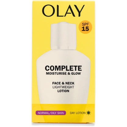 Olay SPF 15 Complete Moisturise & Glow Face & Neck Lotion 100ml – Lightweight Day Lotion for Normal to Oily Skin