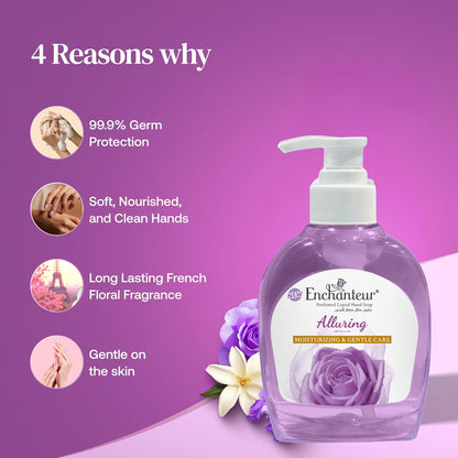 Enchanteur Alluring Hand Wash 250ml – Gentle Cleansing Liquid Soap with Long Lasting Floral Fragrance, Moisturizing Care, Odo