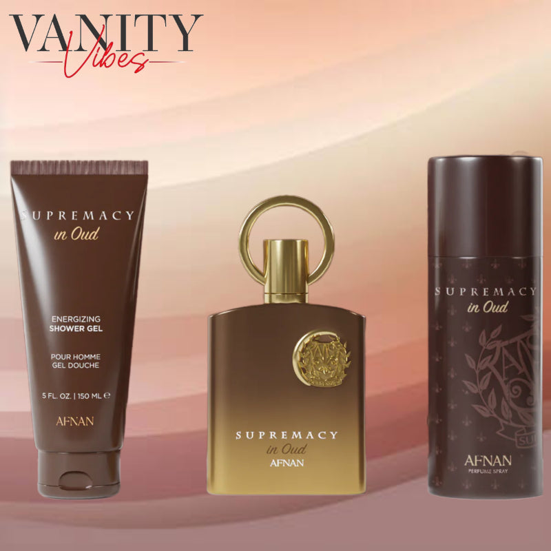 Afnan Supremacy In Oud Gift Set,For Men & Women, Extrait de Parfum 100ml / Shower gel 150ml / Perfume Deo Spray 150ml