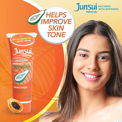 Junsui Papaya Scrub Whitening Face Wash 100g - Exfoliating Deep Cleansing Facial Scrub for Dead Skin Removal, Oil Control & B