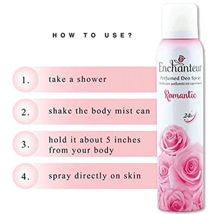 Enchanteur Romantic Perfumed Deo Spray for Women 150ml - Long Lasting Floral Fragrance Body Spray for Freshness & Odor Protec