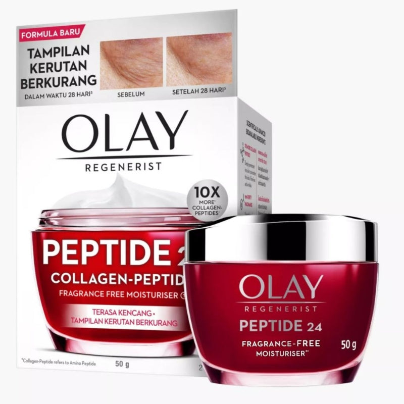 Olay Regenerist Peptide 24 Collagen Peptide Moisturiser 50g – 10X More Collagen Peptides, Fragrance Free Anti-Aging Cream
