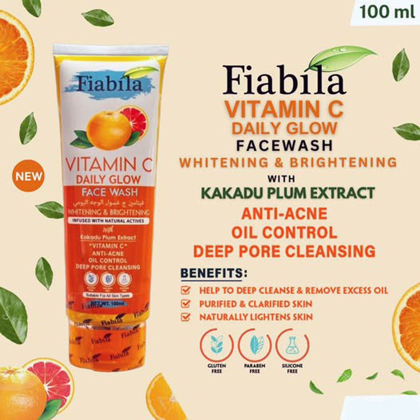 Fiabila Vitamin C Daily Glow Face Wash 100 ml Whitening & Brightening Care