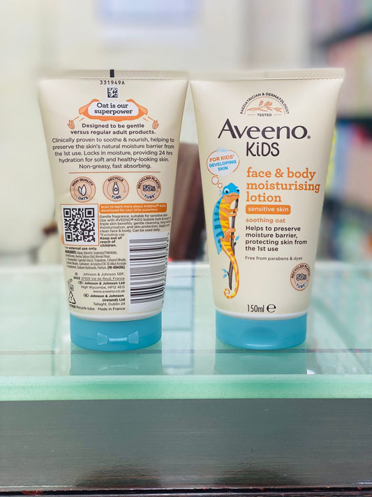Aveeno Kids Face & Body Moisturising Lotion 150ml - Soothing Oat Formula for Sensitive Skin