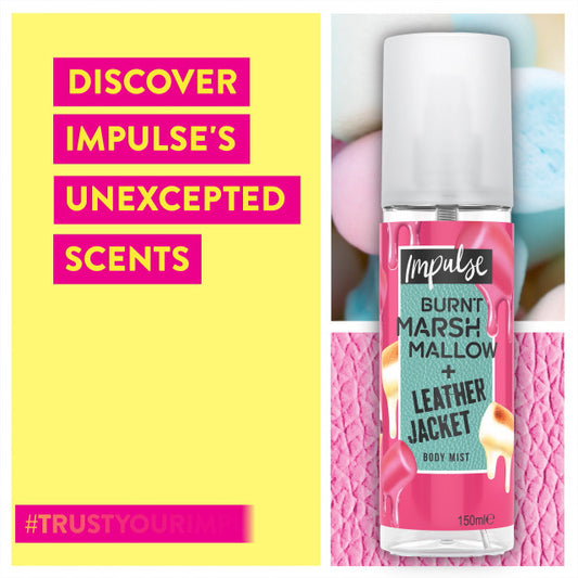 Impulse Burnt Marshmallow + Leather Jacket Body Mist 150ml - Long Lasting Body Mist for Women, Sweet Warm Fragrance, Daily Re