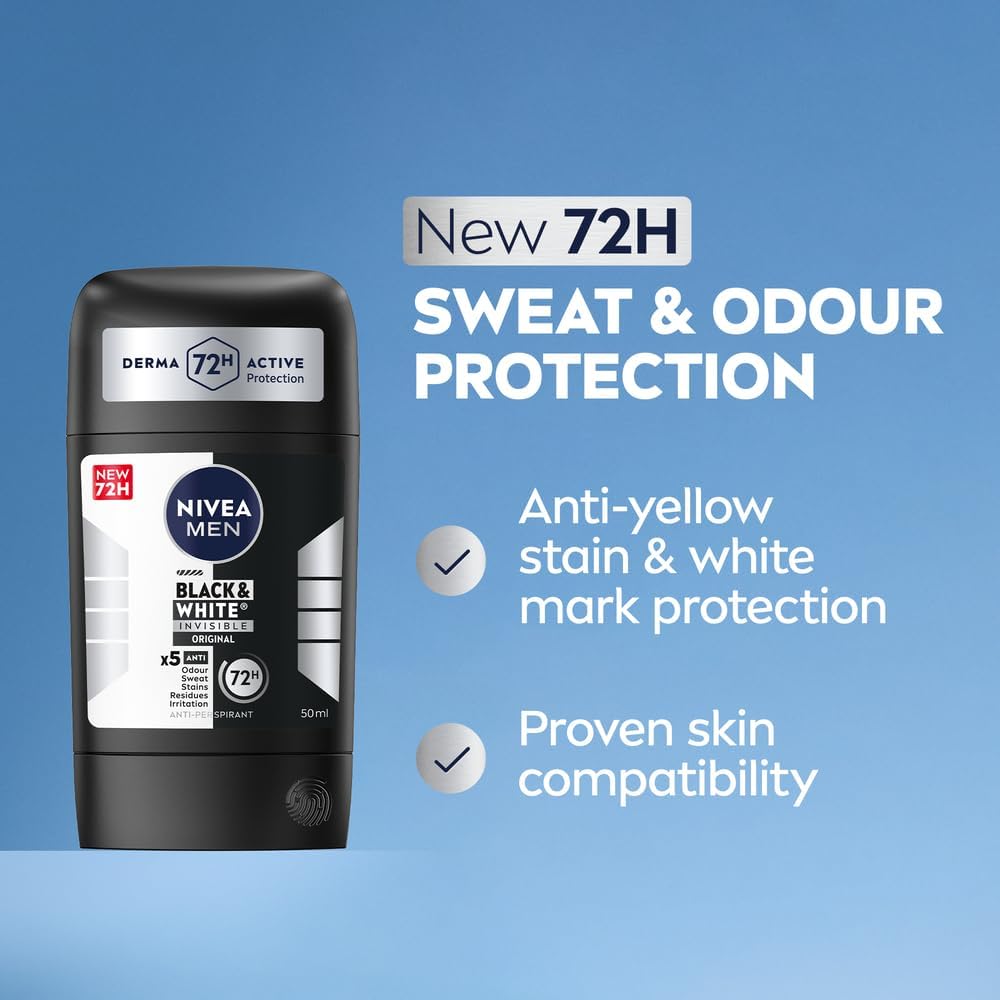 Nivea Men Black & White Invisible Original 72H Deodorant Stick Anti-Perspirant 50ml