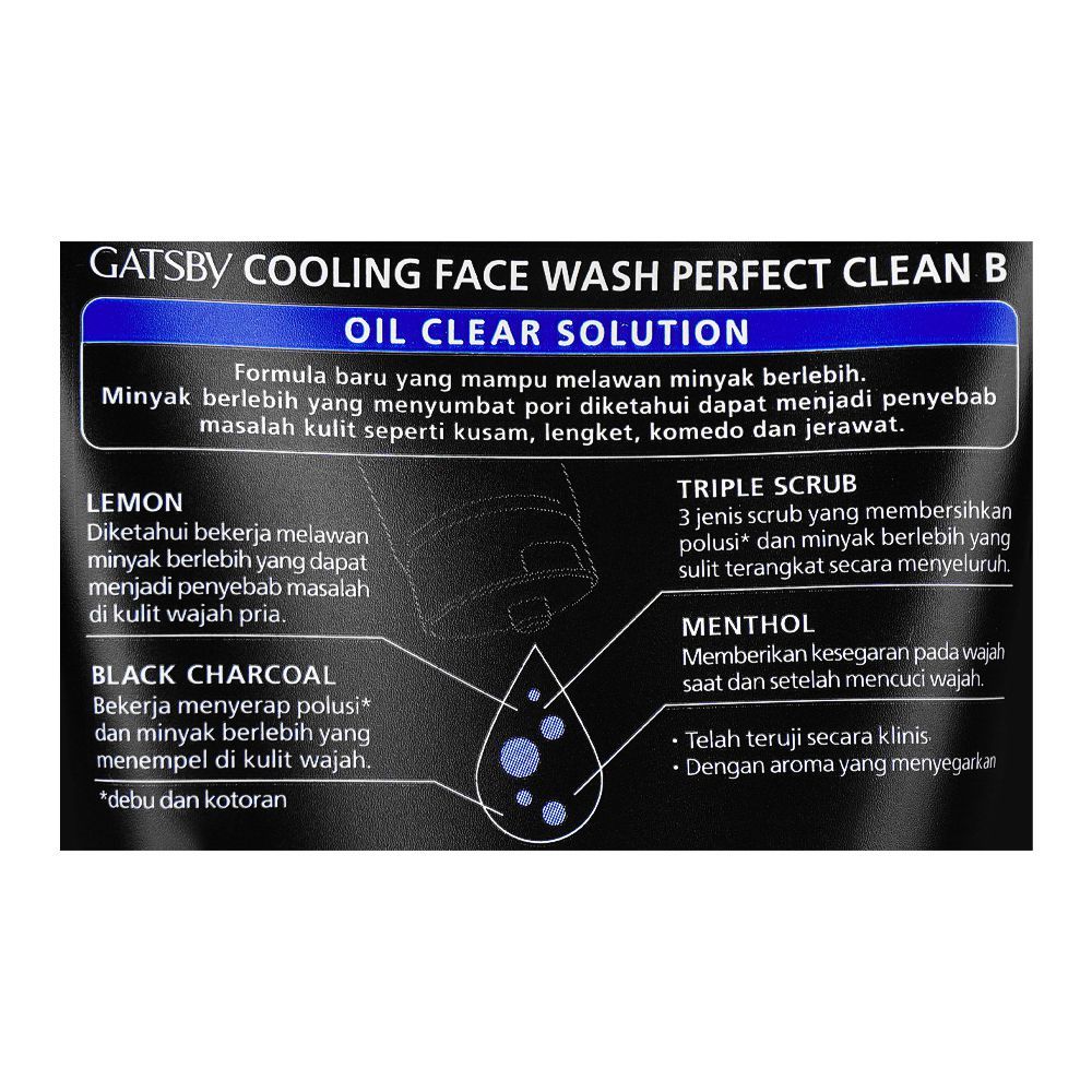 Gatsby Oil Clear Solution Perfect Clean Charcoal + Lemon Cooling Face Wash 100g - Deep Cleansing Oil Control Charcoal Face Wa