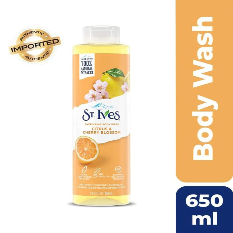 St Ives Energizing Body Wash Citrus & Cherry Blossom 650ml Refreshing & Invigorating