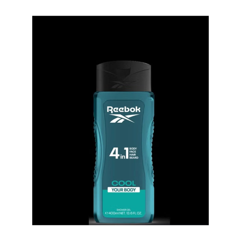 Reebok Men 4-in-1 Cool Your Body Shower Gel 400ml – All-in-One Hair, Face & Body Wash for Deep Cleansing, Long Lasting Fresh 