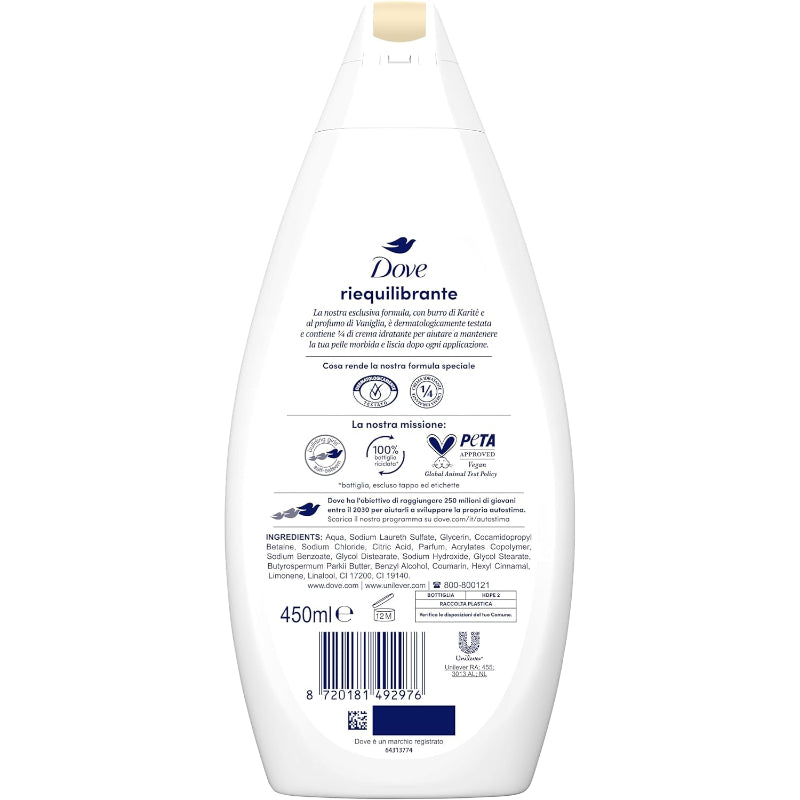Dove Reiquilibrante Moisturizing Shower Gel 450ml – Gentle Hydrating Body Wash for Smooth & Soft Skin