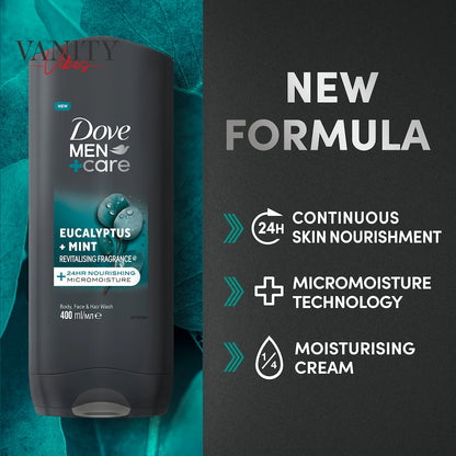 Dove Men+Care Eucalyptus + Mint 3 In1 Hair Body and Face Wash 400 ml