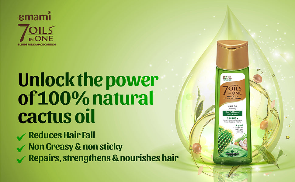 Emami 7 Oils in One Hair Fall Control Cactus Oil 100ml - Nourishing Hair Care Oil for Strong, Smooth, Healthy Hair & Hair Fal