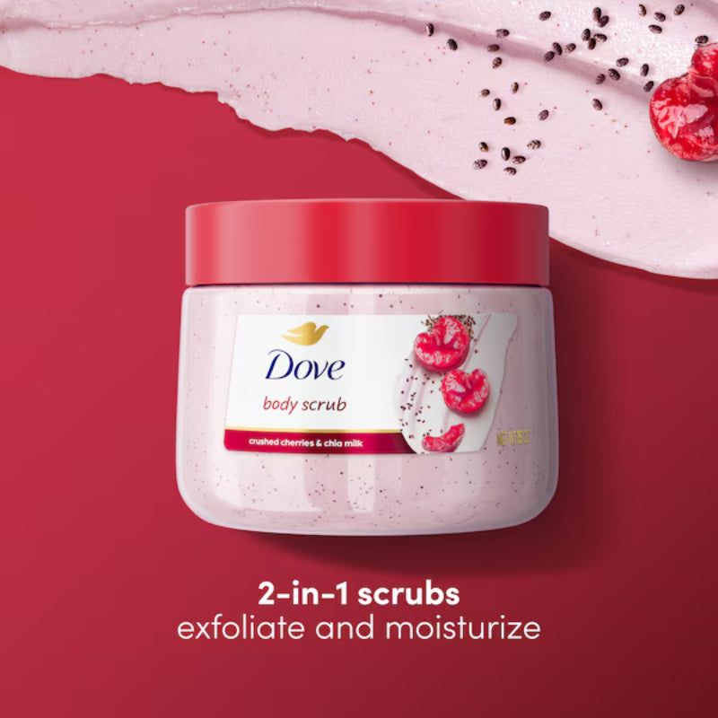 Dove Exfoliating Body Scrub Crushed Cherries & Chia Milk 15oz – Body Polish for Smooth, Soft & Glowing Skin