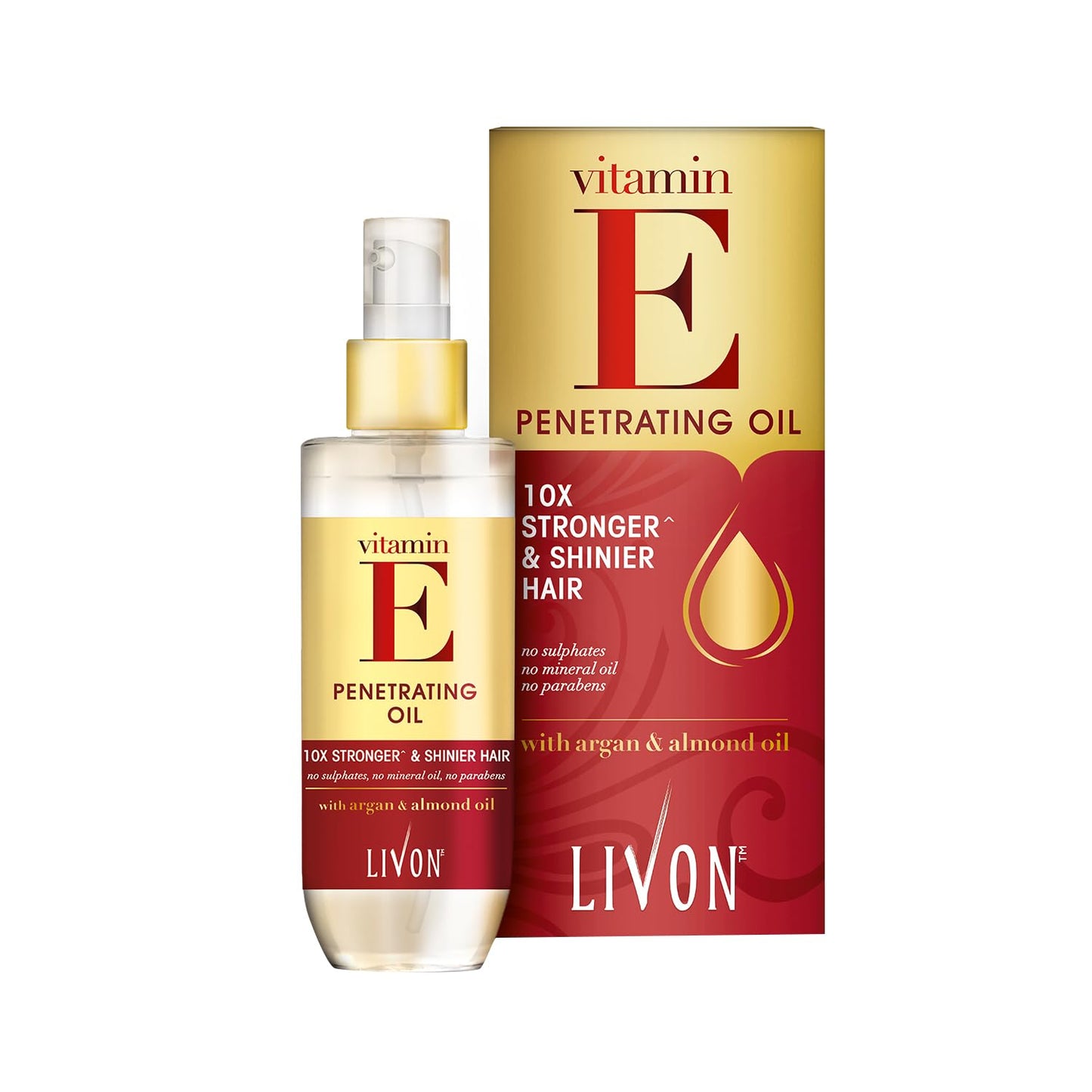 Livon Vitamin E Penetrating Hair Oil with Argan & Almond Oil 100ml - Deep Nourishment Frizz Control & Smooth Shine Hair Care 