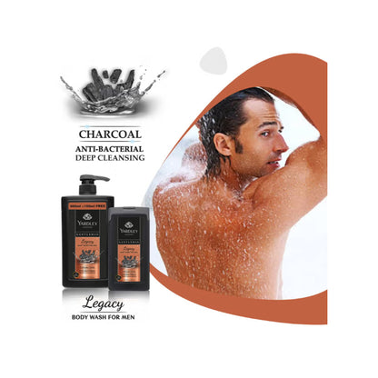 Yardley London Gentleman Legacy Charcoal Anti-Bac Body Wash 180ml – Deep Cleansing Men’s Shower Gel with Activated Charcoal, 