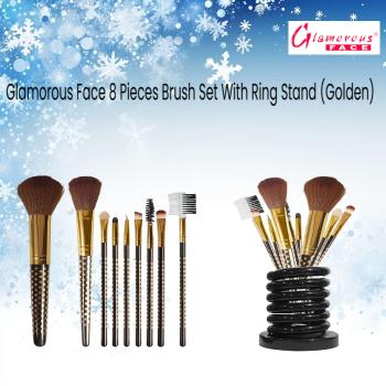Glamorous Face 8 Pieces Brush Set With Ring Stand (Golden)