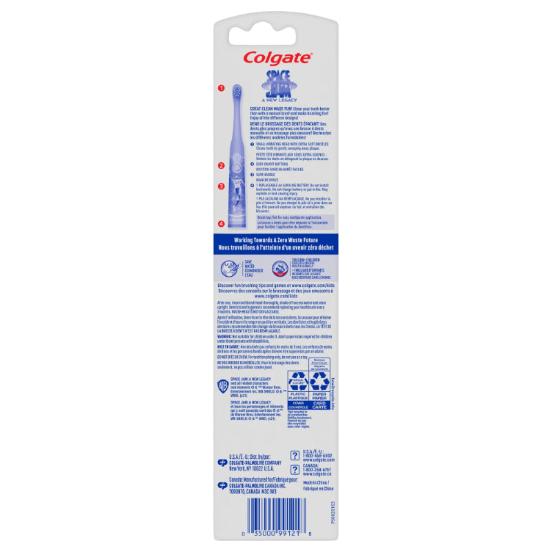 Colgate Kids Space Jam Battery Toothbrush – Includes 1 AA Battery, Fun & Effective Cleaning for Kids