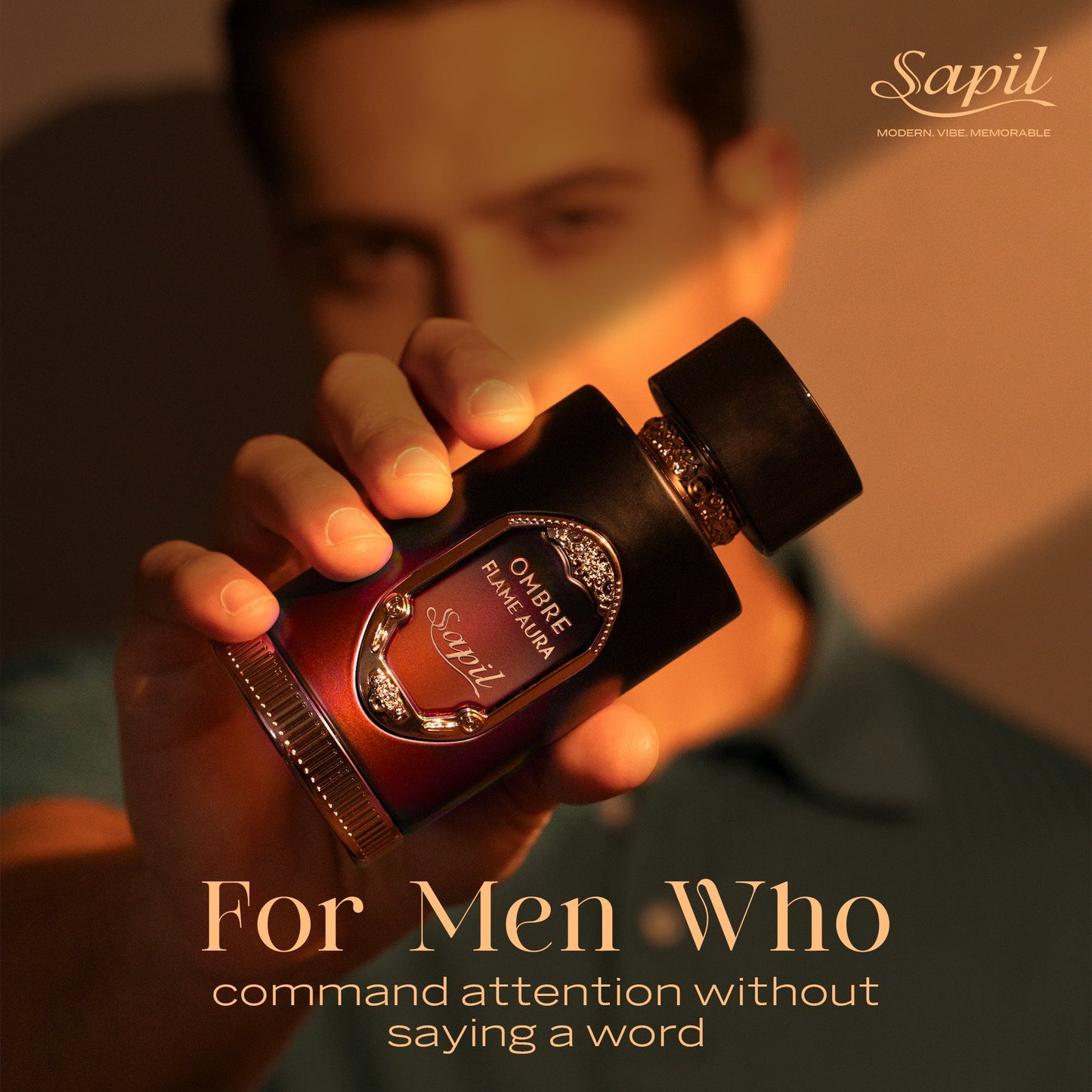 Sapil Ombre Flame Aura Eau de Parfum for Men 100ml - Long Lasting Woody Spicy Fragrance Perfume with Warm Amber Notes, Bold M