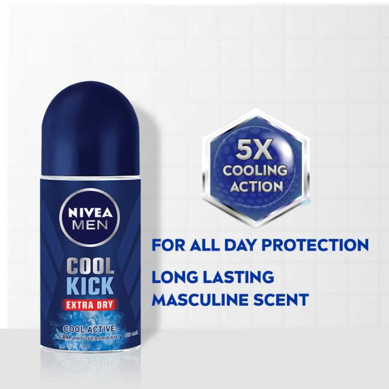 Nivea Men Cool Kick Extra Dry Cool Blue Deodorant Roll on 50ml