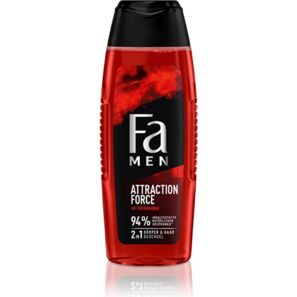 Fa Men Attraction Force with Pheromones 2-in-1 Body & Hair Shower Gel 250ml – 95% Naturally Derived Ingredients, 100% Recycle