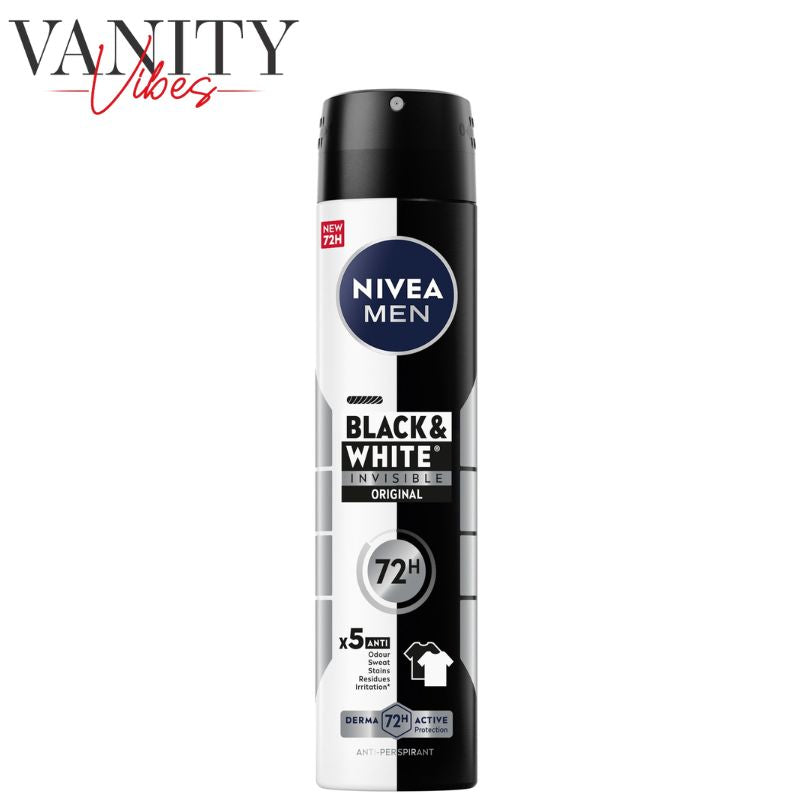 Nivea Men Black & White Invisible Antiperspirant Deodorant Spray Original 72H Active Protection 250ml