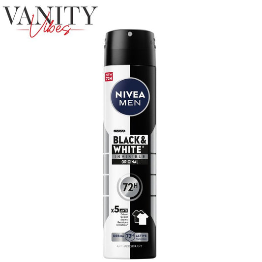 Nivea Men Black & White Invisible Antiperspirant Deodorant Spray Original 72H Active Protection 250ml