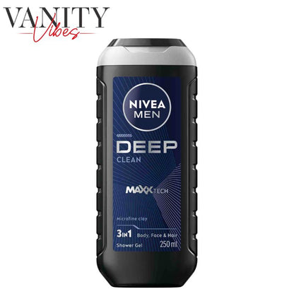 Nivea Men Deep Clean 24H Fresh Effect 3-In-1 Shower Gel For Body, Face & Hair 250ml